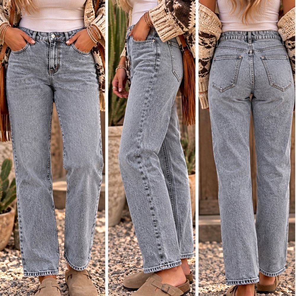 Abercrombie & Fitch The 90s Straight Ultra High Rise Grey Acid Wash Jeans 28 6R